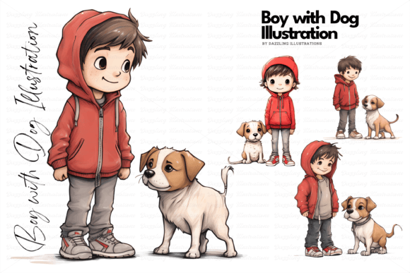 Download Boy with Dog Illustration - Cartoon - Dog illustration Collection
