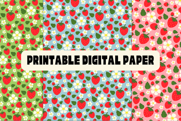 Download Strawberry Printable Digital Paper - Printable digital paper Collection
