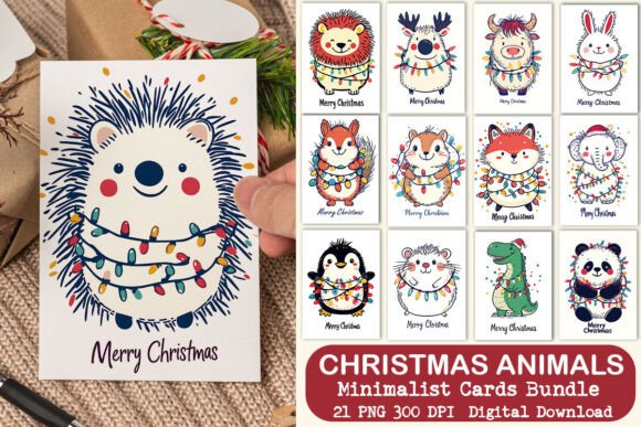 Download Minimalist Animal with Lights Xmas Cards - Premium Resources